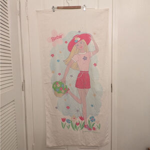 Vintage Barbie Beach Bath Towel One Size White Pink Floral 1998 Mattel white